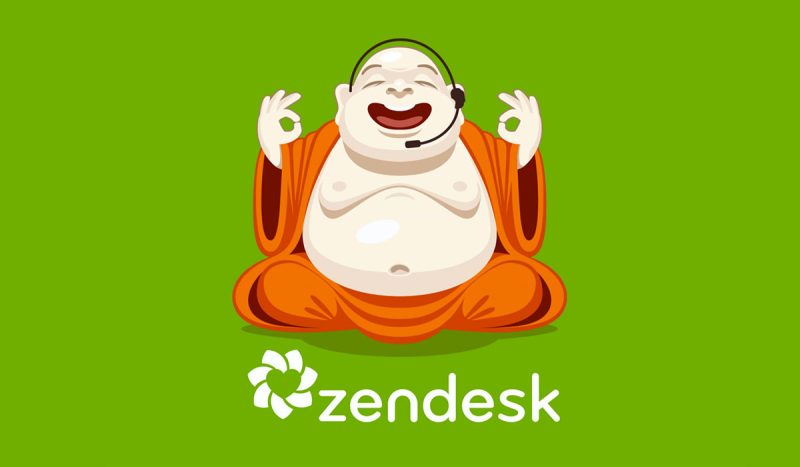 Original Zendesk lotus blossom logo and guru on green background